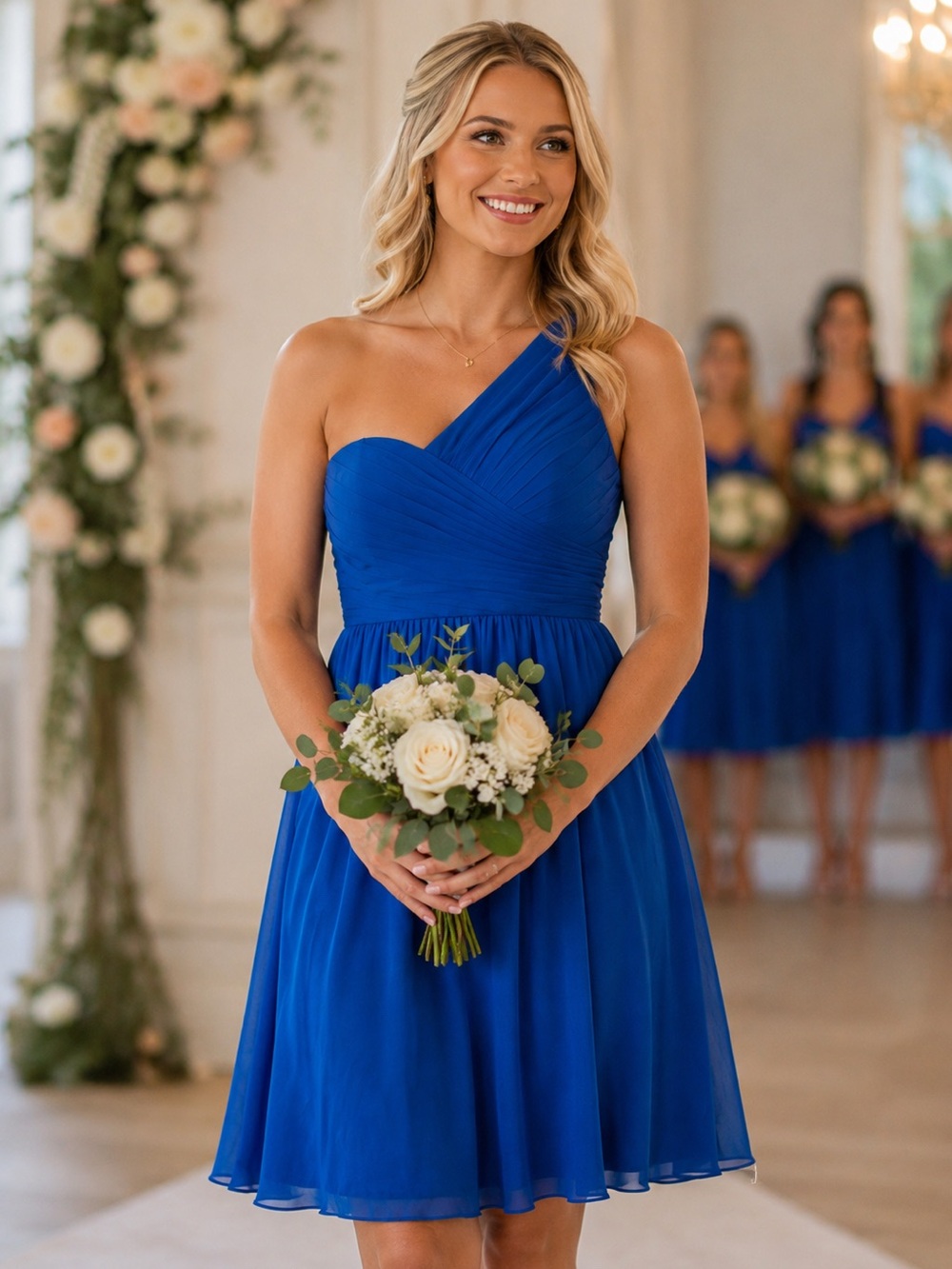 Mori Lee by Madeline Gardner Royal Blue-1 Shoulder size 14 bridesmaid dress